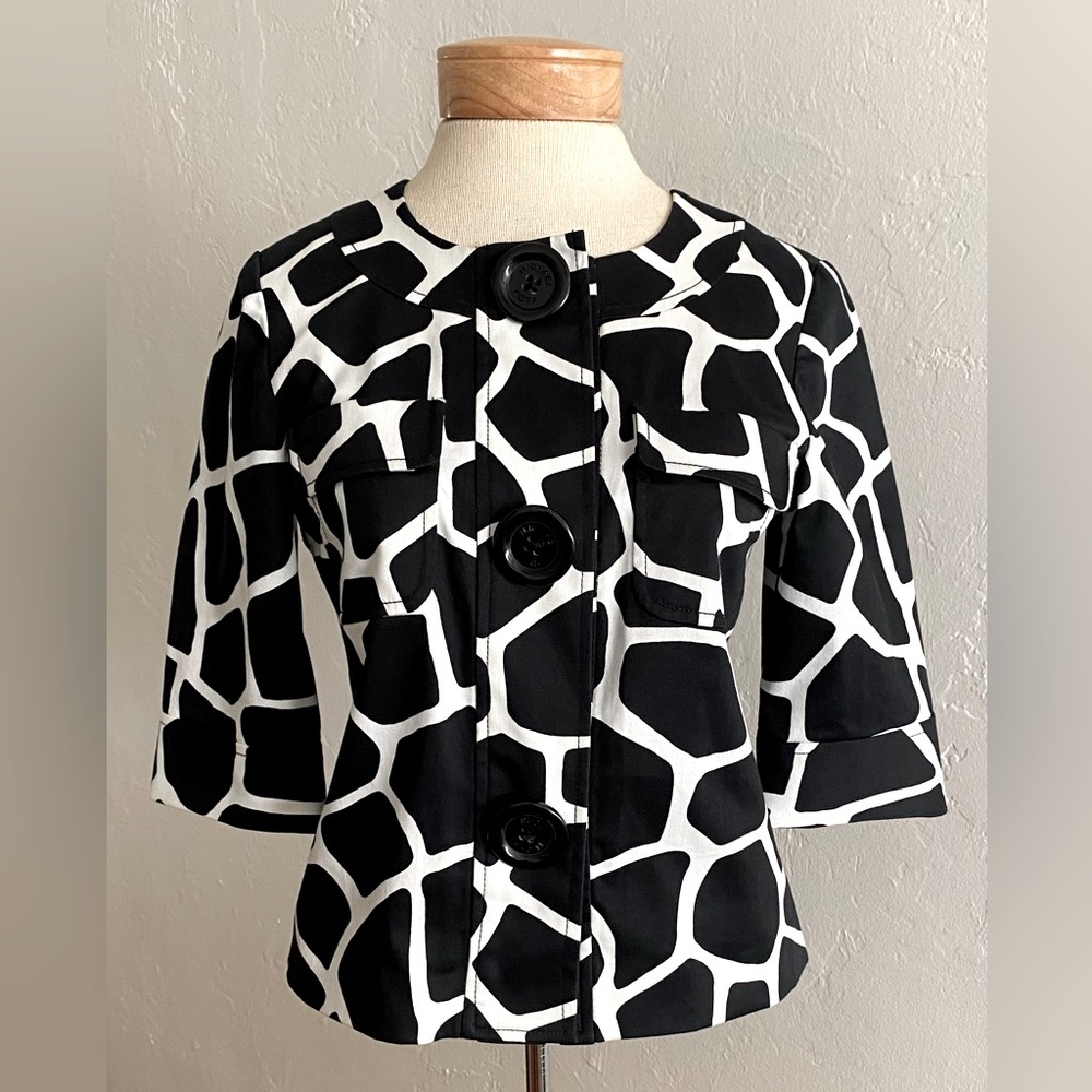 CHIC MICHAEL KORS BLACK & WHITE GIRAFFE ANIMAL PRINT JACKET BLAZER SIZE SMALL
